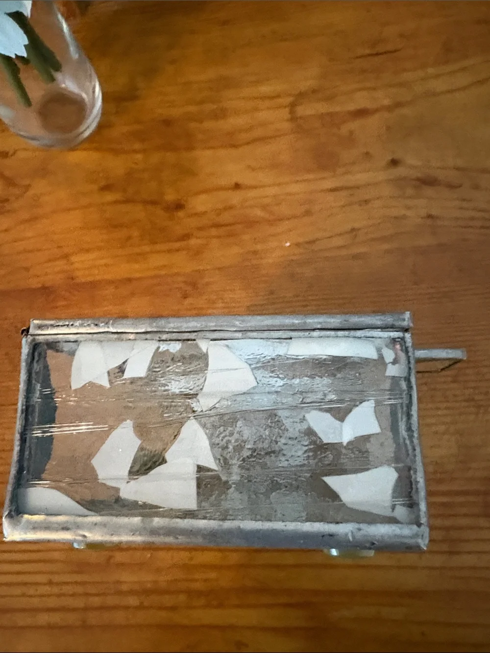 Vintage Mirrored Glass Mosaic Trinket Box - White/Silver